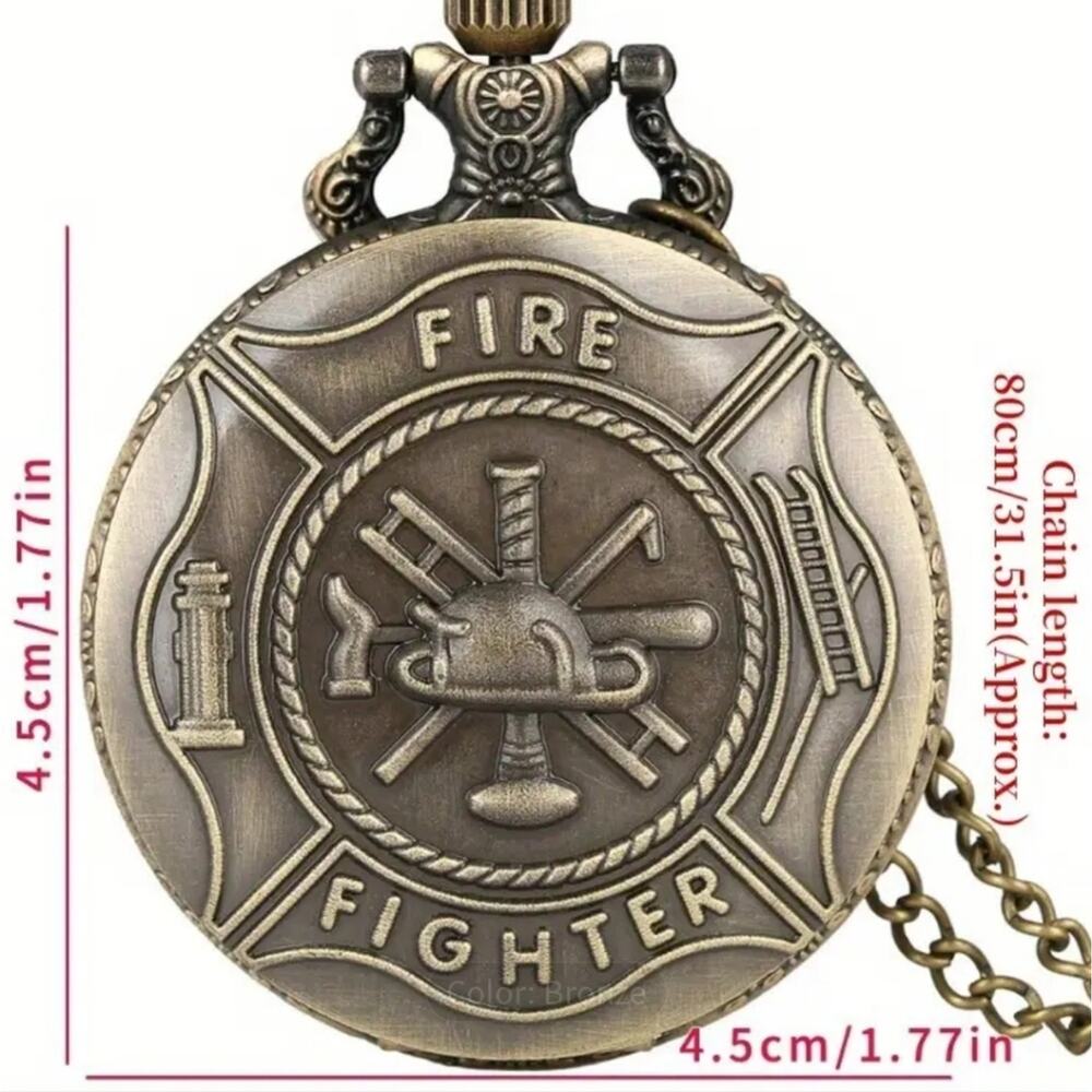 Gold Firefighter Pocket Watch Men's VTG Valentines Birthday Anniversary Dad Gift